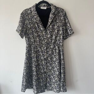 Axara Paris Floral Mini Dress in Black and White yellow button up short sleeve
